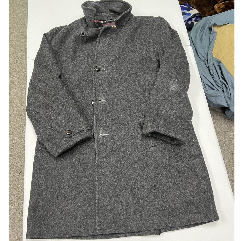 Adams Row Overcoat Mens Large Gray Good Wool Blend Button Front Plaid Lined